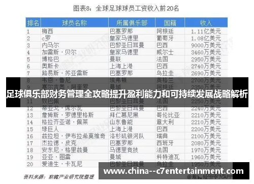 足球俱乐部财务管理全攻略提升盈利能力和可持续发展战略解析 足球俱乐部财务管理全攻略提升盈利能力和可持续发展战略解析